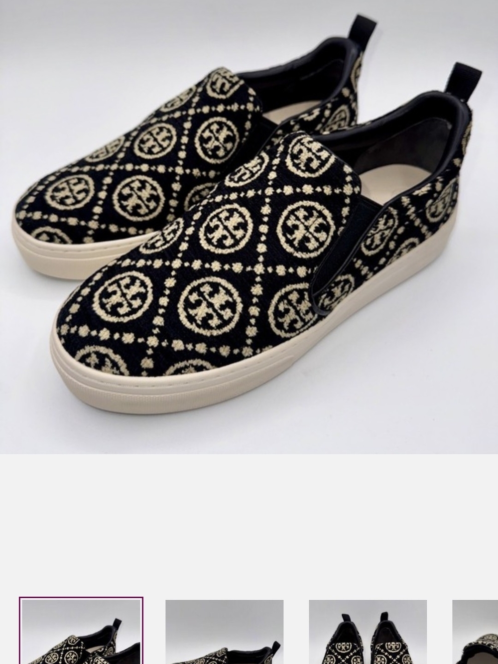 Tory Burch Black & Cream Slip-On Logo-Print Sneakers